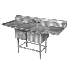 Economy Stainless Steel Free Standing Fabricated Bowl 2 two Compartment Scullery Sink with double drainboards for dishwashing